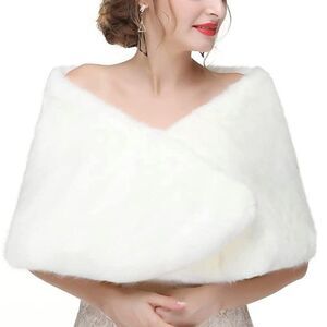 Faux Fur Shawl Wrap White 